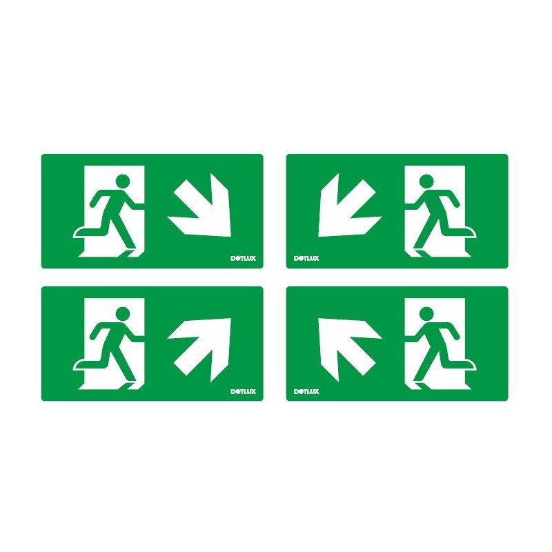 DOTLUX Erweitertes Piktogrammset Pfeil Diagonal  für LED-Notleuchte EXIT (Artikel 5406) Set 4 Stück