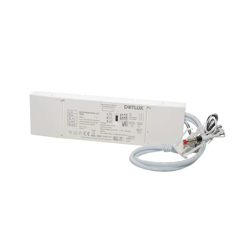 DOTLUX NOTSTROM AKKU-KITexit 1,9W/0,8W Konstanleistung 3/8h für konstantstrombetriebene LED-Leuchten mit ext.Testknopf LifePO4 6.4V mit Selbsttest