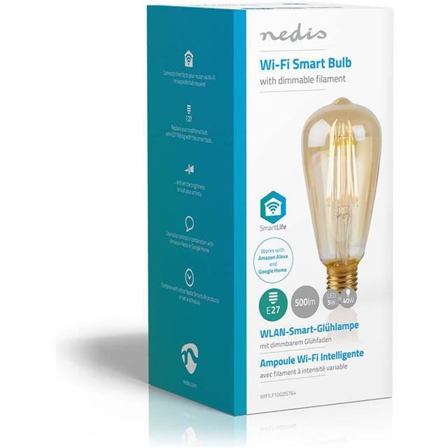 Nedis WLAN Smart LED, Filament, 5W, E27, ST64, klar, 4-Pack