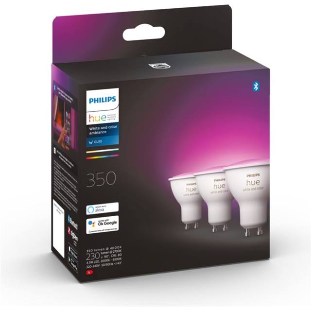 Philips Hue White & Color Ambiance, 4.3W, GU10, Spot, matt - 3-Pack