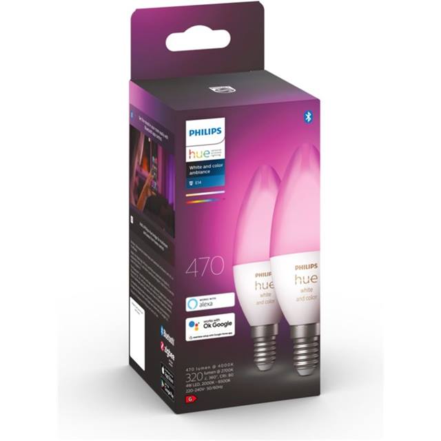 Philips Hue White & Color Ambiance, E14, Candle, opal - 2-Pack