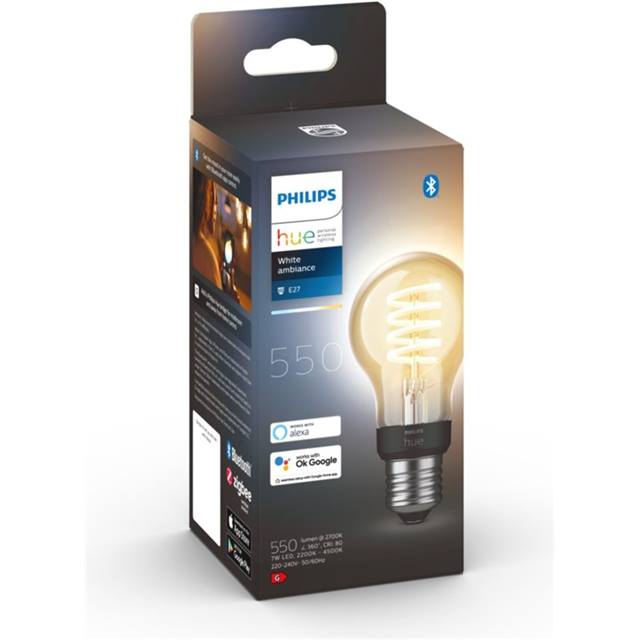 Philips Hue White Ambiance Filament, 7W, E27, Bulb, klar