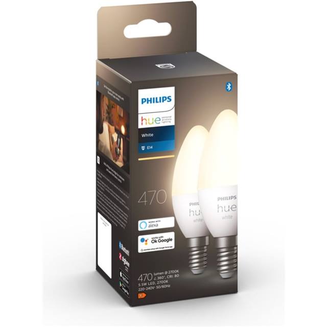 Philips Hue White, 5.5W, E14, Candle, opal - 2-Pack