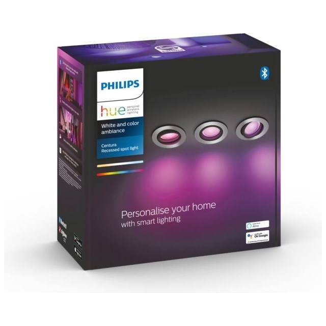 Philips Hue White & Color Ambiance Centura Einbauspot rund, 3er-Pack - silber