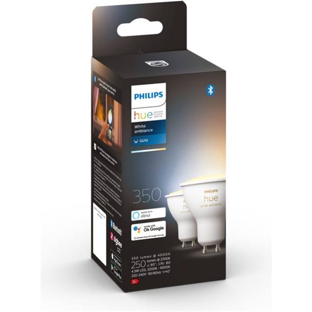 Philips Hue White Ambiance, 4.3W, GU10, Spot, matt - 2-Pack