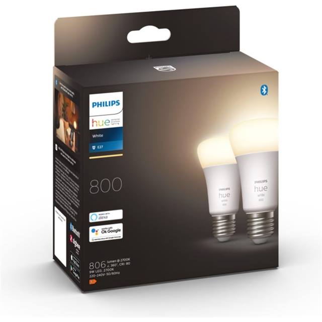 Philips Hue White, 9W, E27, Bulb, opal - 2-Pack