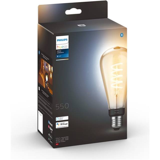 Philips Hue White Ambiance Filament, 7W, E27, ST72, klar