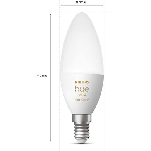 Philips Hue White Ambiance, 5.2W, E14, Candle, opal - 2-Pack