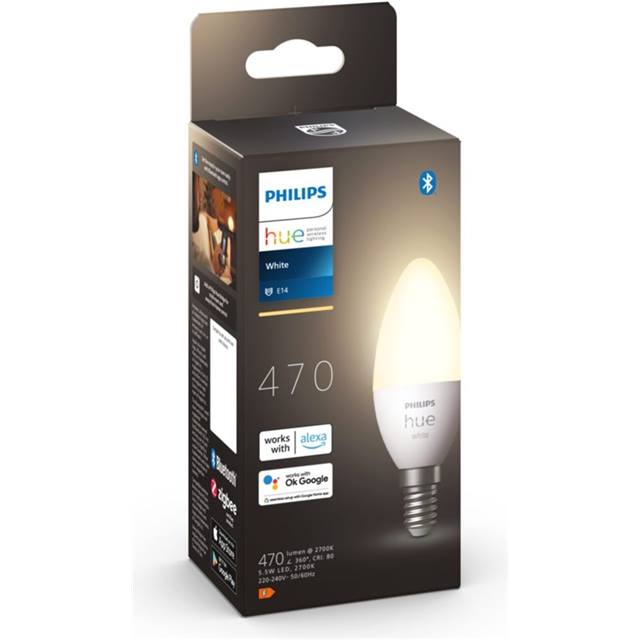 Philips Hue White, 5.5W, E14, Candle, opal