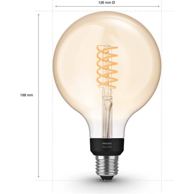 Philips Hue White Filament, 7W, E27, G125, klar