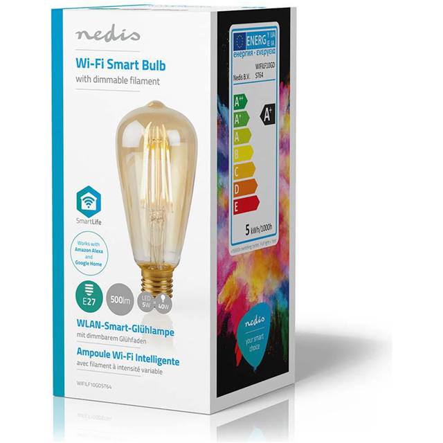 Nedis WLAN Smart LED, Filament, 5W, E27, ST64, klar, 4-Pack