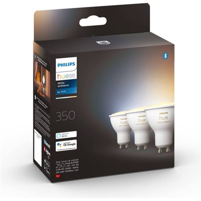 Philips Hue White Ambiance, 4.3W, GU10, Spot, matt - 3-Pack