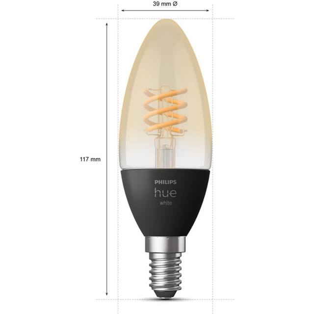 Philips Hue White Filament, 4.5W, E14, Candle, klar